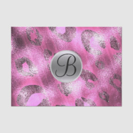Papel De Seda Letra Inicial de Monograma Elegante Brilho Leopard