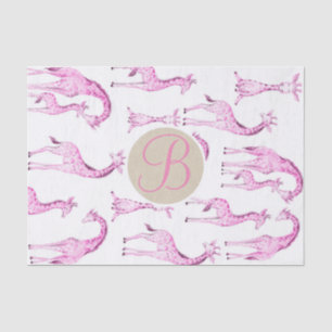 Papel De Seda Letra Inicial Monograma Chá de Bebê Girafas Rosa