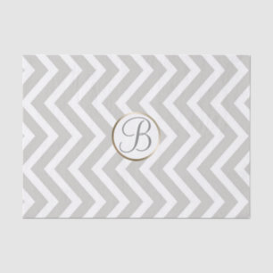 Papel De Seda Letra Inicial Monograma com Impressão Chevron Cinz
