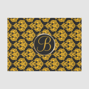 Papel De Seda Letra Inicial Monograma Damasko Glam Amarelo e Pre
