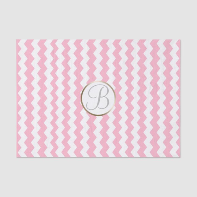 Papel De Seda Letra Inicial Monograma Estampa Xadrez Branco Rosa (Frente )