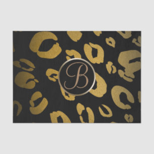 Papel De Seda Letra Inicial Monograma Leopardo Guepardo Dourado