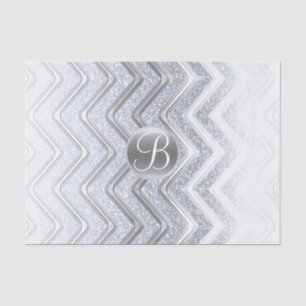 Papel De Seda Letra Inicial Monograma Prata Branco Chevron Brilh