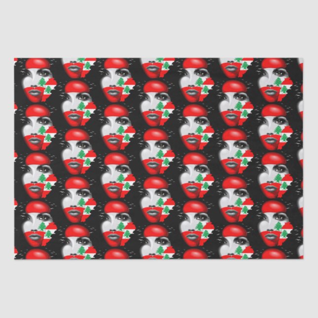 Papel De Seda Líbano Flag e Map no rosto da menina (Frente )