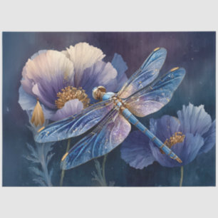 Papel De Seda Libélula Azul com Decoupage de Asas Douradas