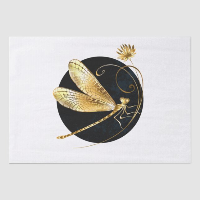 Papel De Seda libélula ouro em círculo preto (Frente )