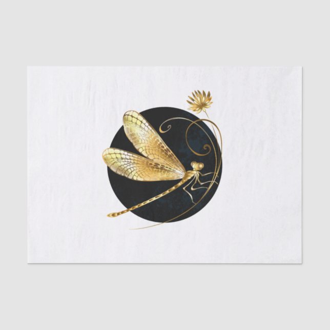 Papel De Seda libélula ouro em círculo preto (Frente )