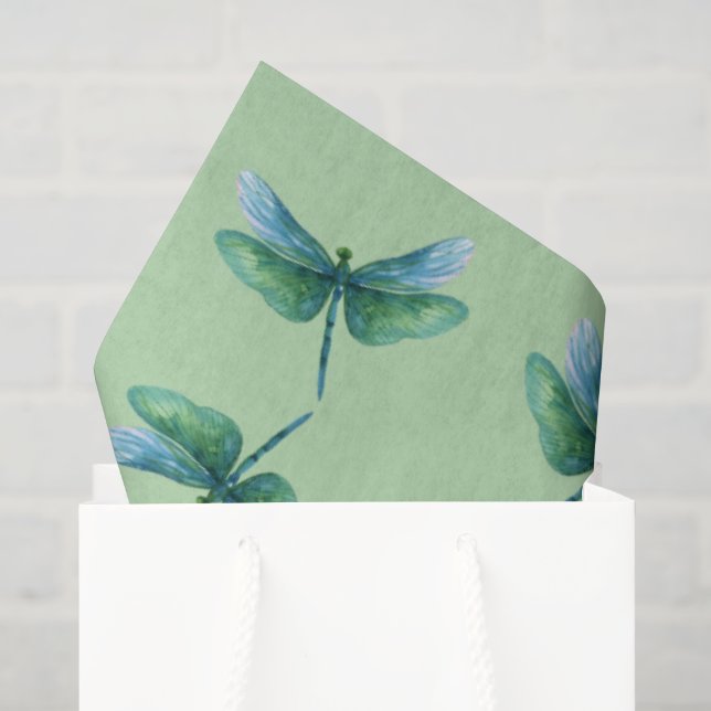 Papel De Seda Libélula Verde (Sacola de presentes)