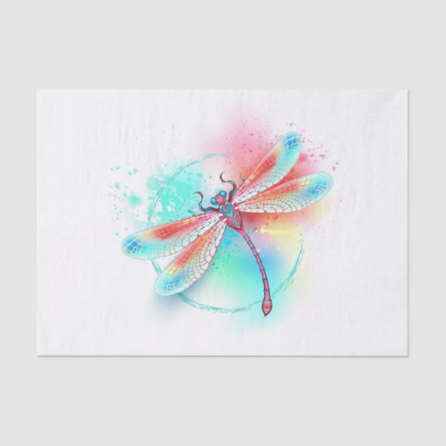 Papel De Seda libélula vermelha sobre fundo de aquarela (Frente )
