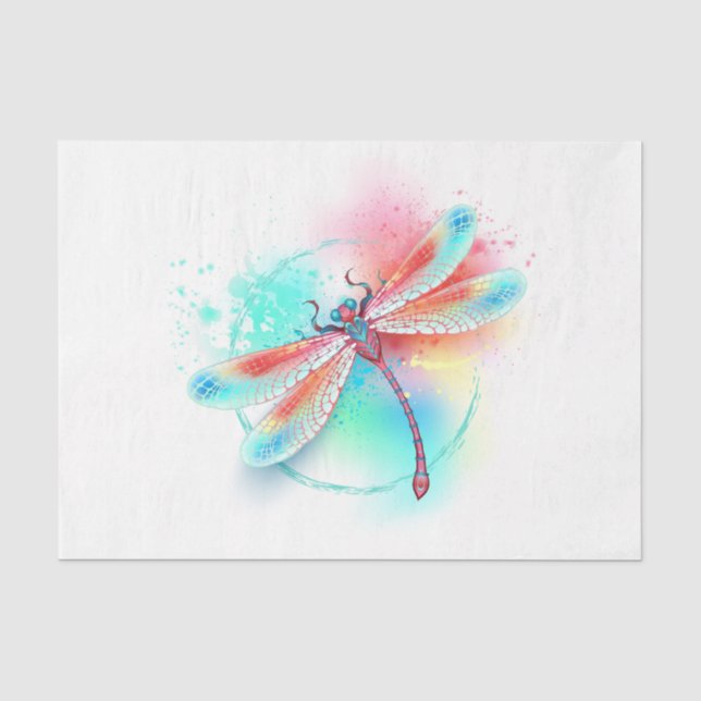 Papel De Seda libélula vermelha sobre fundo de aquarela (Frente )