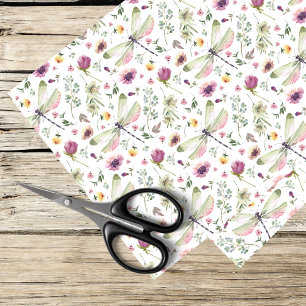 Papel De Seda libélulas e flores silvestres