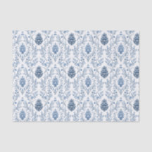 Light Blue & White Damask with Pine Cones