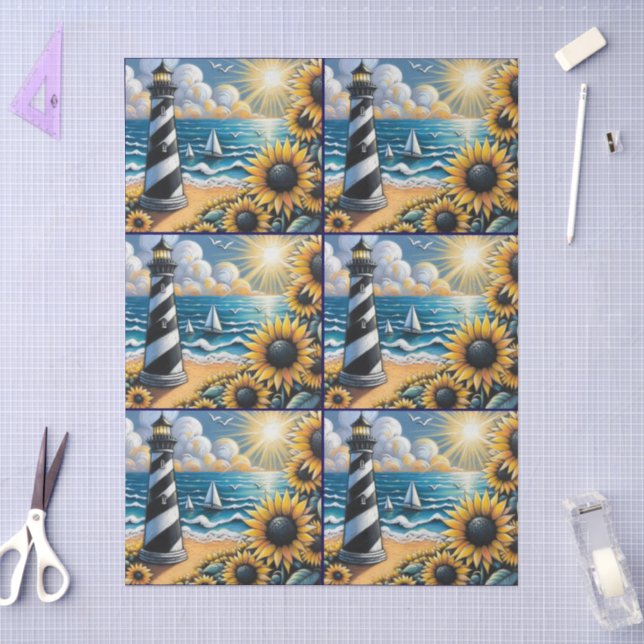 Papel De Seda Lighthouse Girassóis Folha Náutica (Arte )