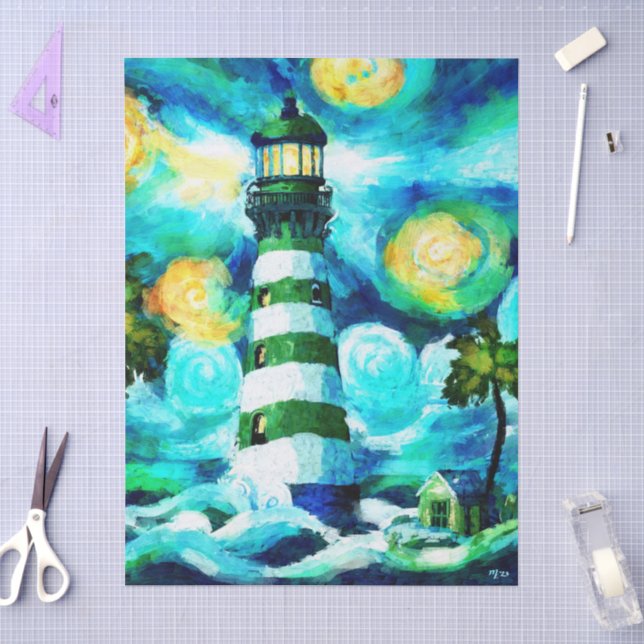 Papel De Seda Lighthouse Tropical e Árvores de Palma Decoupage (Arte )