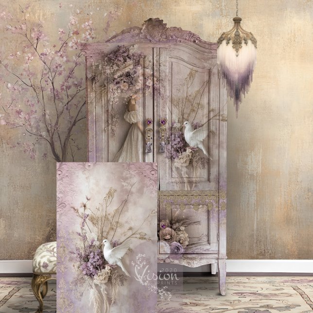Papel De Seda Lilac Blooms Dove & Romântico Russo Floral (Lilac Blooms, Rustic Romance, Bird & Floral, White Dove, Decoupage Tissue Paper.)