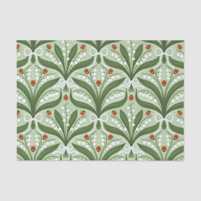 Papel De Seda Lily do vale e a simetria de joias em verde. (Frente )