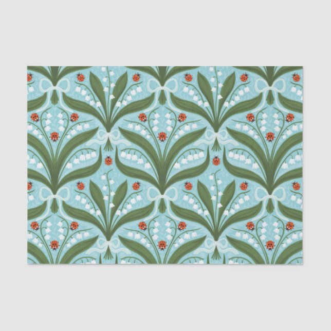 Papel De Seda Lily do vale e a simetria de joias em verde. (Frente )