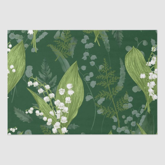 Papel De Seda Lily of Valley com Ferns | Verde Escuro (Frente )