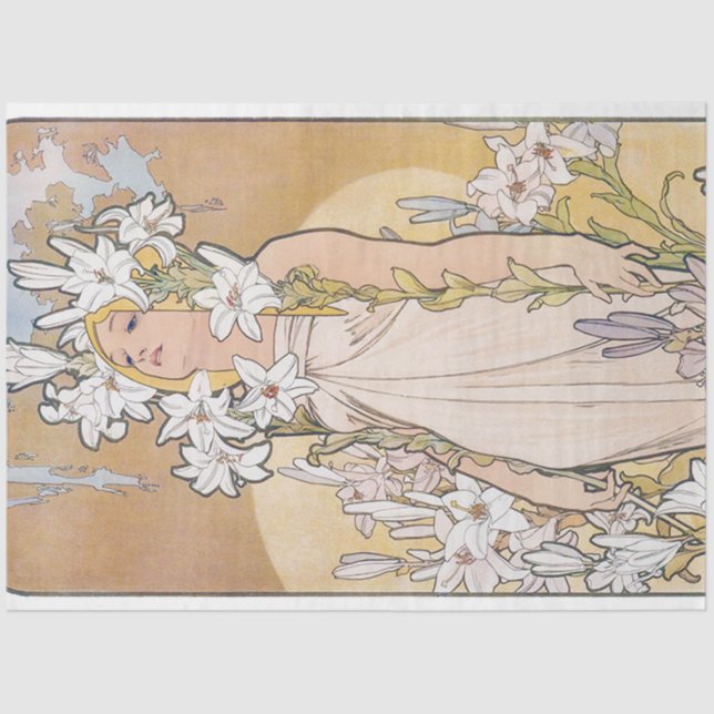 Papel De Seda Lily (Quatro Flores), Alphonse Mucha (Frente )