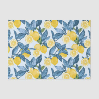 Papel De Seda Limão Amarelo fresco em fundo azul