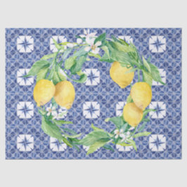 Papel De Seda Limão Citrus Foliage Farmhouse Marinho Azul n Bran
