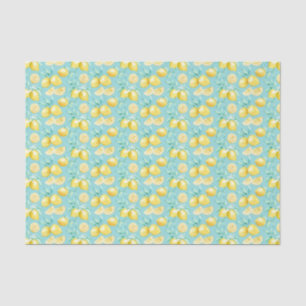 Papel De Seda Limões Amarelos em Azul Claro