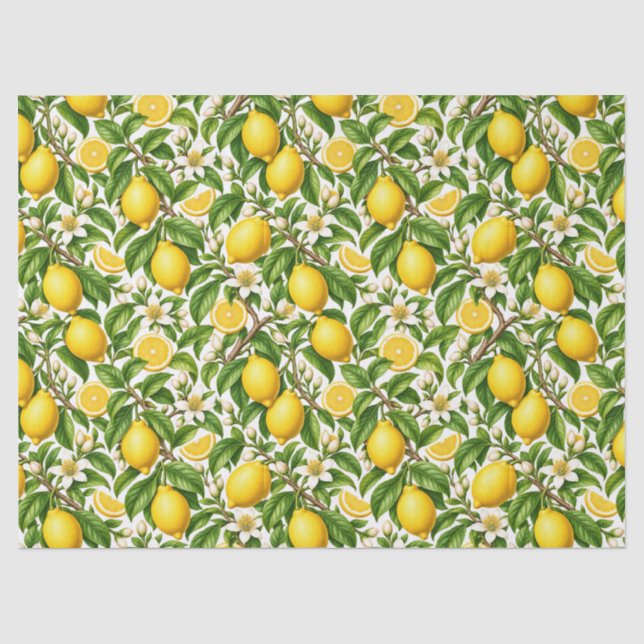Papel De Seda Limões Botânicos e Flores Brancas (Frente )