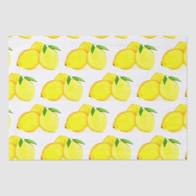 Papel De Seda Limões Pintados Padrão de Fruta Amarelo Aquarela (Frente )