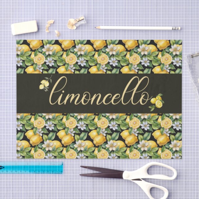 Papel De Seda limoncello, watercolor lemons with flowers pattern (Arte )