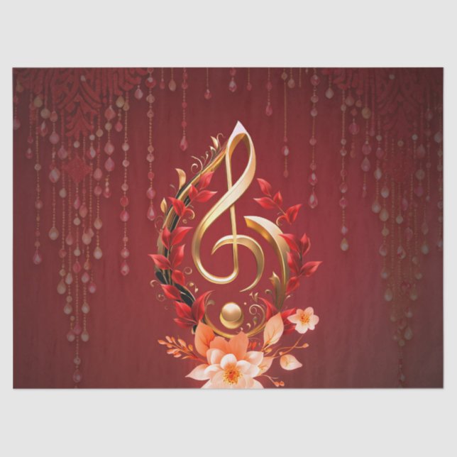 Papel De Seda Limpa ouro com folhas vermelhas. (Frente )