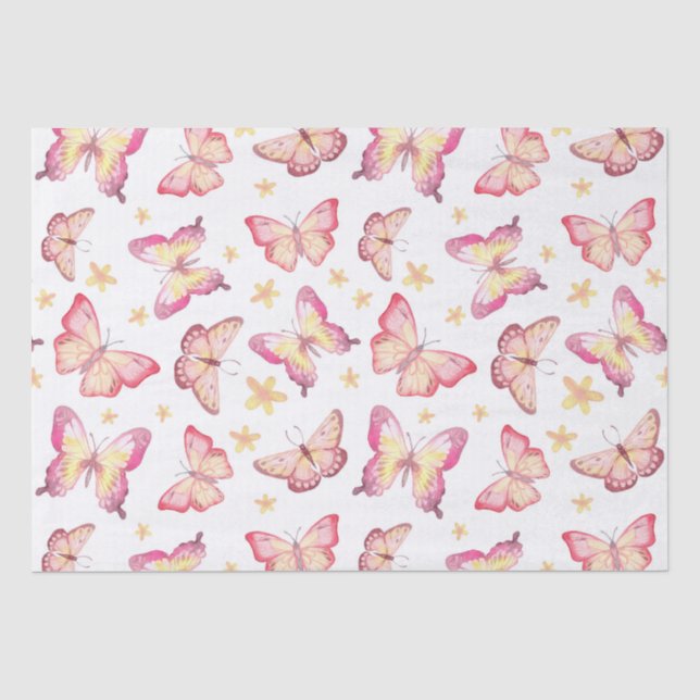 Papel De Seda Linda borboleta rosa e flor amarela (Frente )