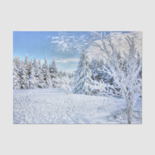 Papel De Seda Linda cena da floresta de neve de inverno