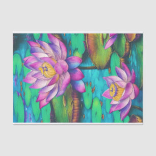Papel De Seda Linda Cena de Água Flores de Lotus Rosa