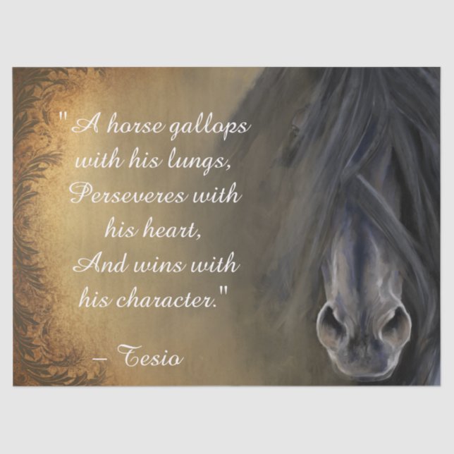 Papel De Seda Linda citação inspiradora do Cavalo Negro (Frente )