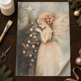 Papel De Seda Linda Fada Decorando Árvore de Natal Decoupage