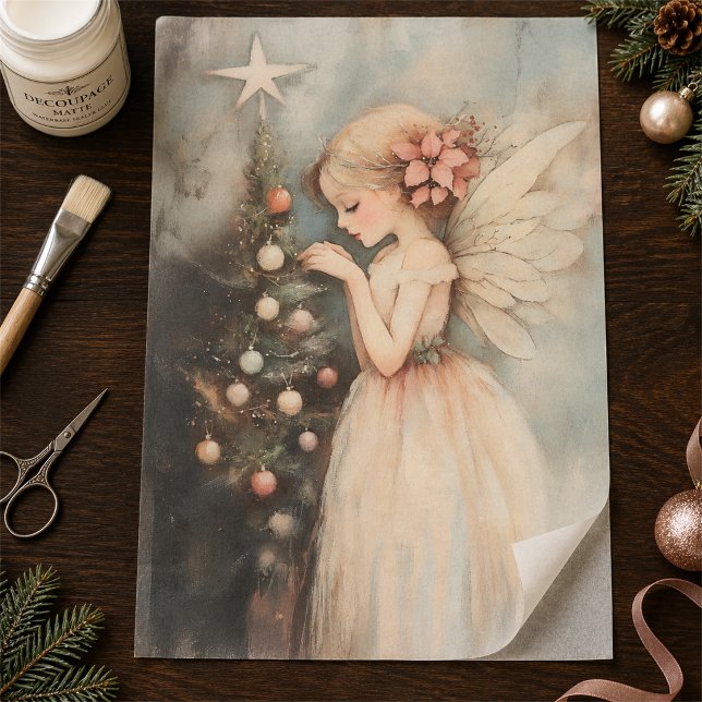 Papel De Seda Linda Fada Decorando Árvore de Natal Decoupage (Criador carregado)