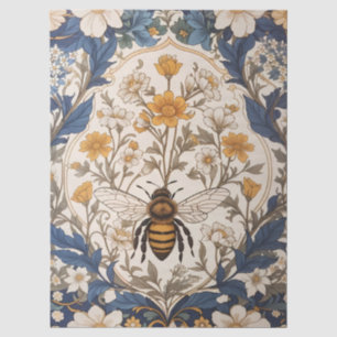 Papel De Seda Linda Floral Amarela e Azul Vintage Abelha