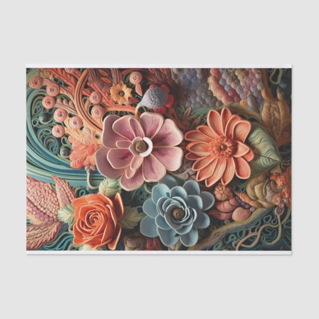 Papel De Seda Linda Floral Vitoriana Elegante Bonito Flores (Frente )