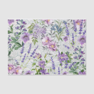 Papel De Seda Linda Flores Azuis e Roxas Natureza Botânica