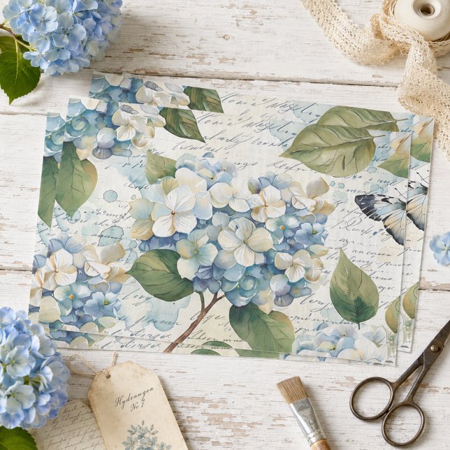 Papel De Seda Linda Hortênsia Azul Efêmera Roteiro Decoupage (Criador carregado)