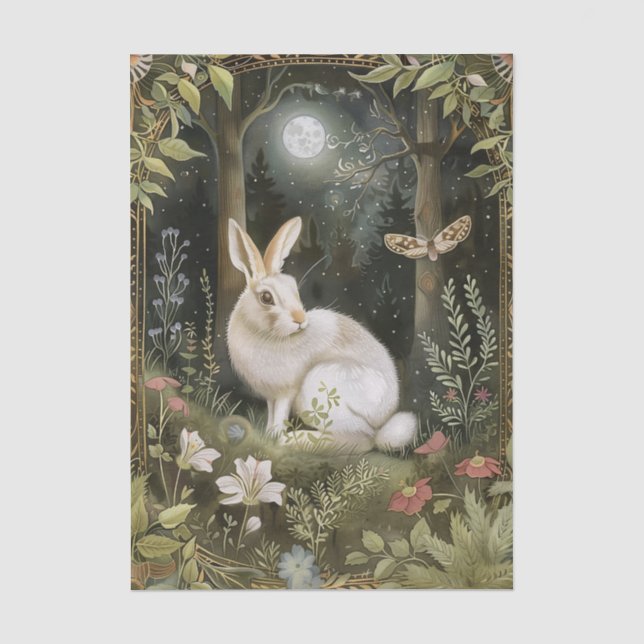 Papel De Seda Linda ilustração de coelho ao luar (Frente )