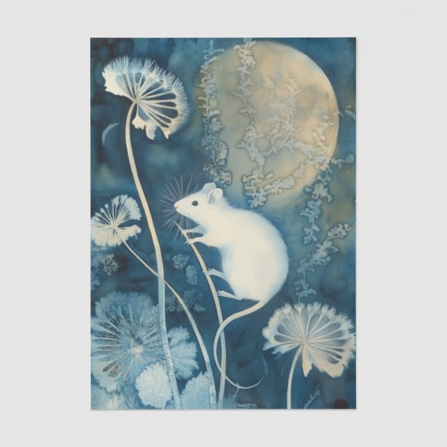 Papel De Seda Linda Impressão Cianotípica de Rato Branco (Frente )