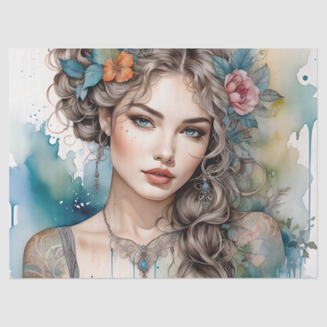 Papel De Seda Linda Mobília de Descamação de Mulher de Prata (Frente )