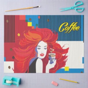 Papel De Seda "Linda moça com copa de café" Pop Art