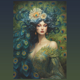 Papel De Seda Linda mulher cercada por Penas de Peacock