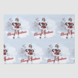 Papel De Seda Linda mulher de Natal sobre a neve do inverno