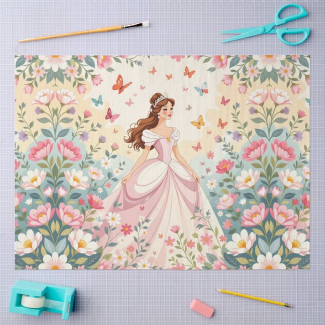 Papel De Seda Linda princesa com borboletas (Arte )