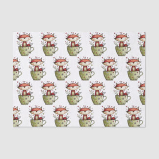 Papel De Seda Linda raposa dormindo em xícara de chá floral marg