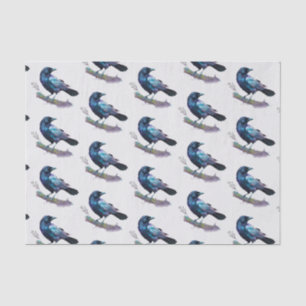 Papel De Seda Linda Raven em uma ramificação de árvores