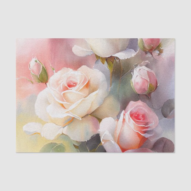 Papel De Seda Linda Rosa Aquarela Pálida (Frente )